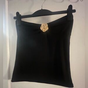 Chic Black Camisole with Gold Floral Detail